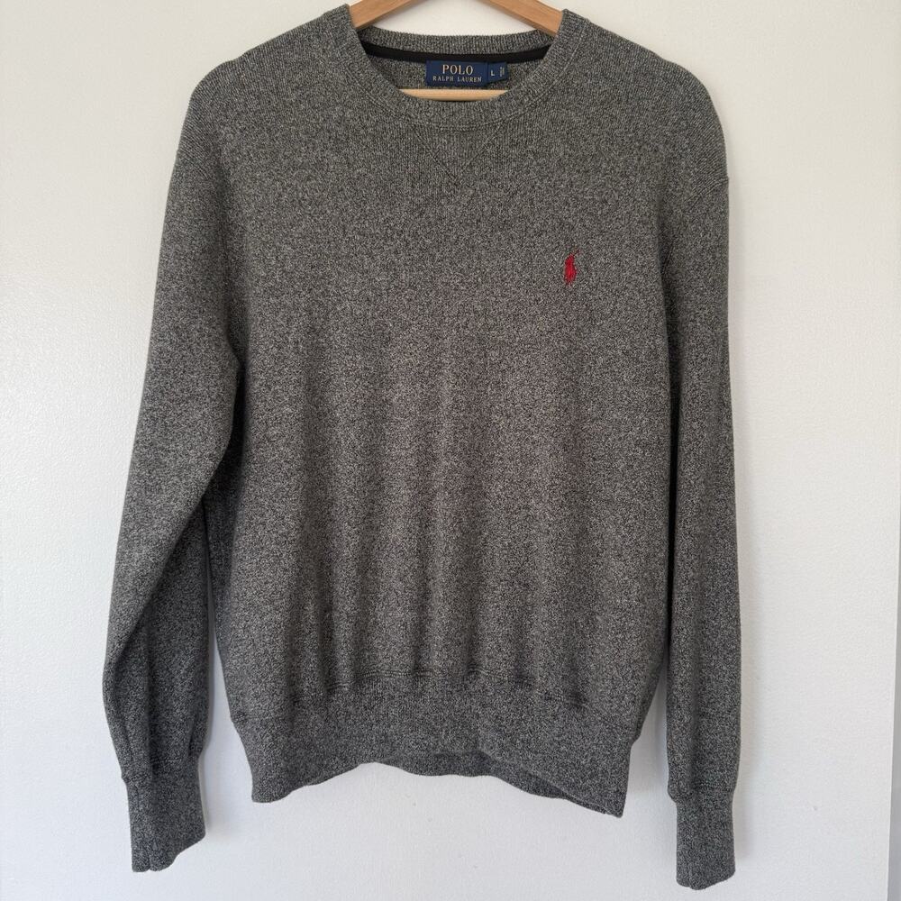 Polo Ralph Lauren 100% Cotton Crewneck Sweater Men’s L Charcoal Gray Red Pony
